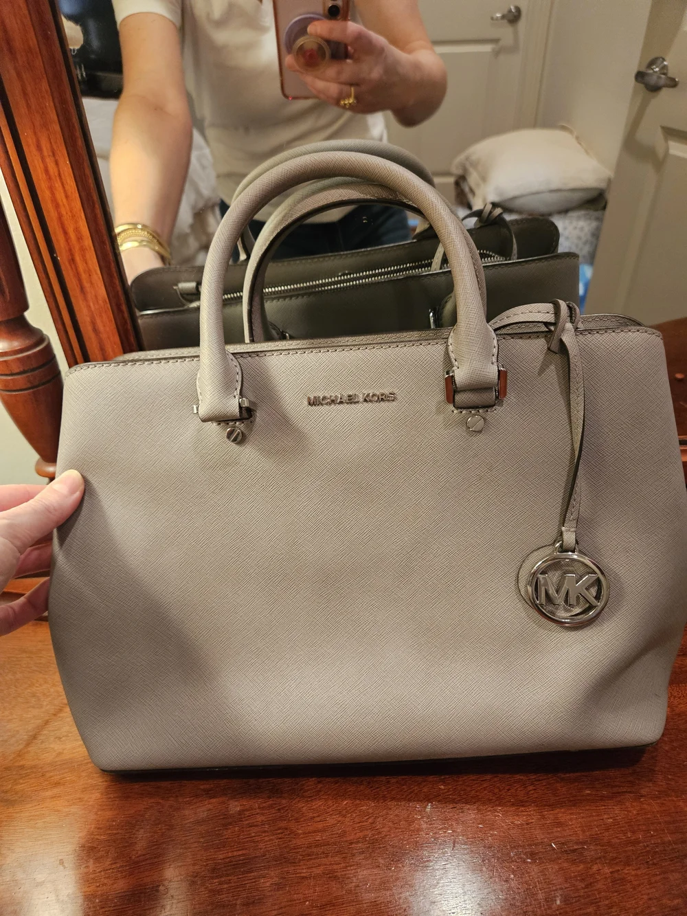 Authentic Michael Kors Pearl Gray Saffiano Leather Satchel